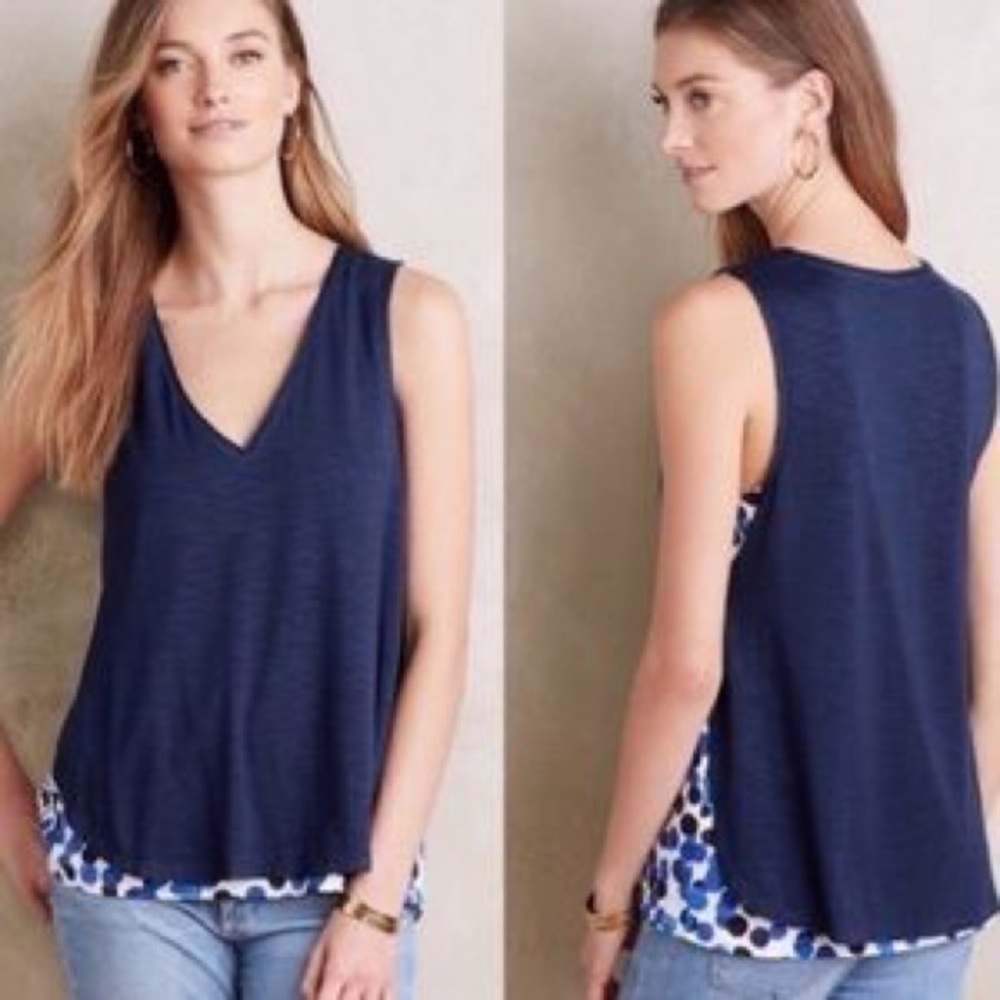 Anthropologie Deletta Navy Weekdays Polka Dot Layered Tank
